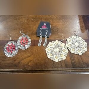 Paparazzi Silver and Red Dangle Earrings Set